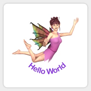 hello world elf fairy faerie flying on dragon wings newborn baby Sticker